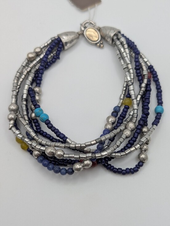 J. Jill Jewelry - J. Jill Multi-Strand Navy and Silver Beaded Stretch Bracelet NWT $39